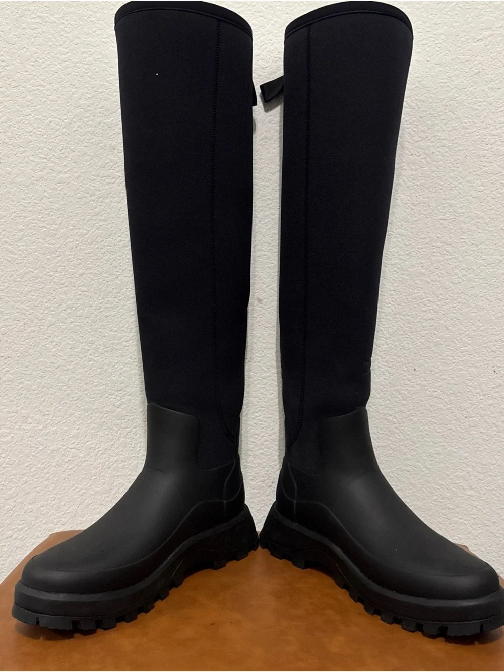 Hunter Black Over-the-Knee Lug Sole Rain Boots